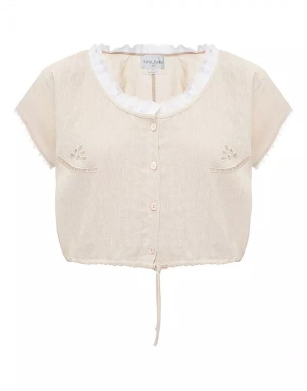 Forte Forte Cream Linen Crop Top Embroidered Blouse 1 Small S